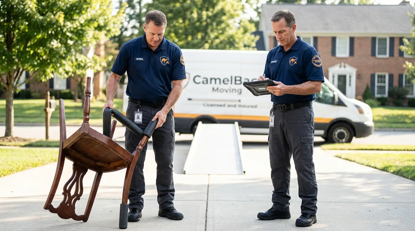 Movers inspecting furniture for damage prevention before loading in Euclid, OH