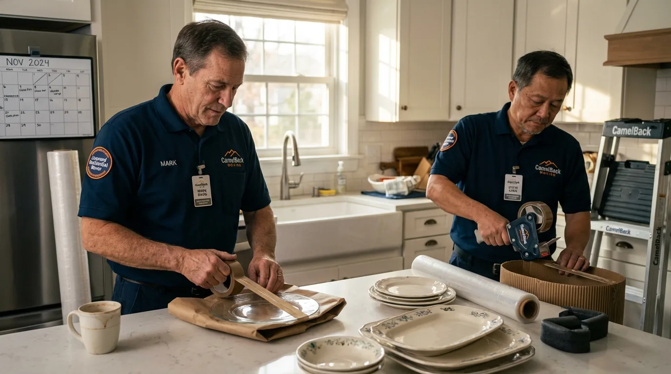Professional crew packing kitchen dishware in Euclid, OH